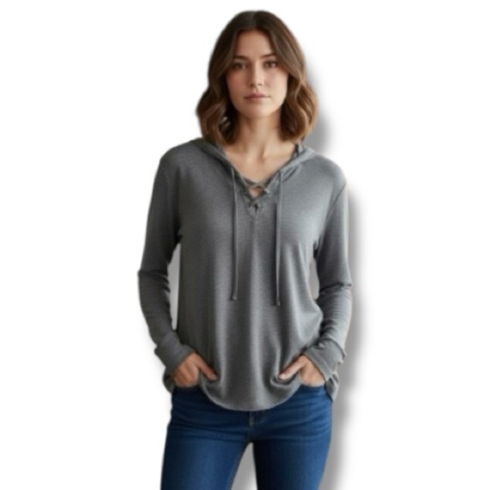 MICHAEL Michael Kors Top Lace-up Gray Activewear Hoodie❗️Missing Bead Size XL 🍭